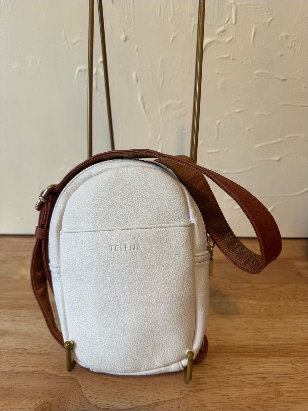 EUC TELENA White Crossbody Bag with Brown Strap